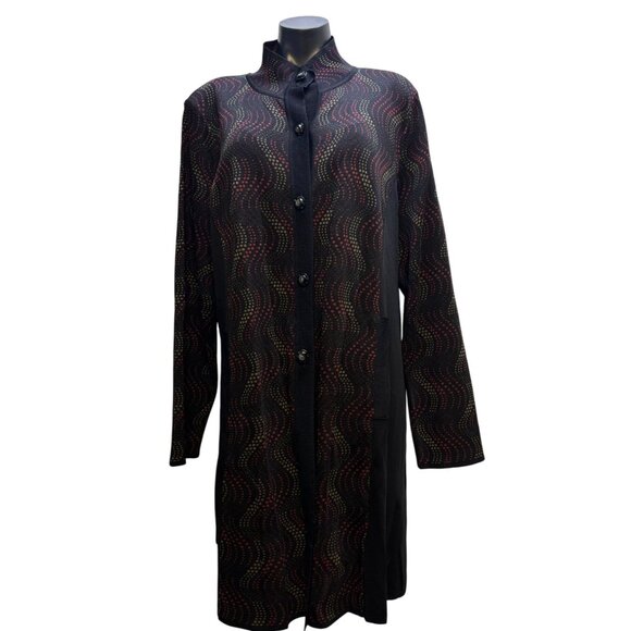 Misook Knit Print Coat Black & Red 1X - Picture 1 of 8